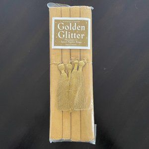 Set of 4 Two's Company Golden Glitter Placemats & Tassel Napkin Rings - NWOT